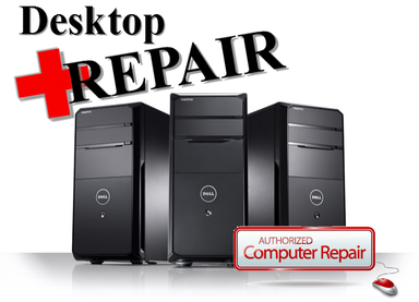 Three dell computer towers and words Desktop Repair